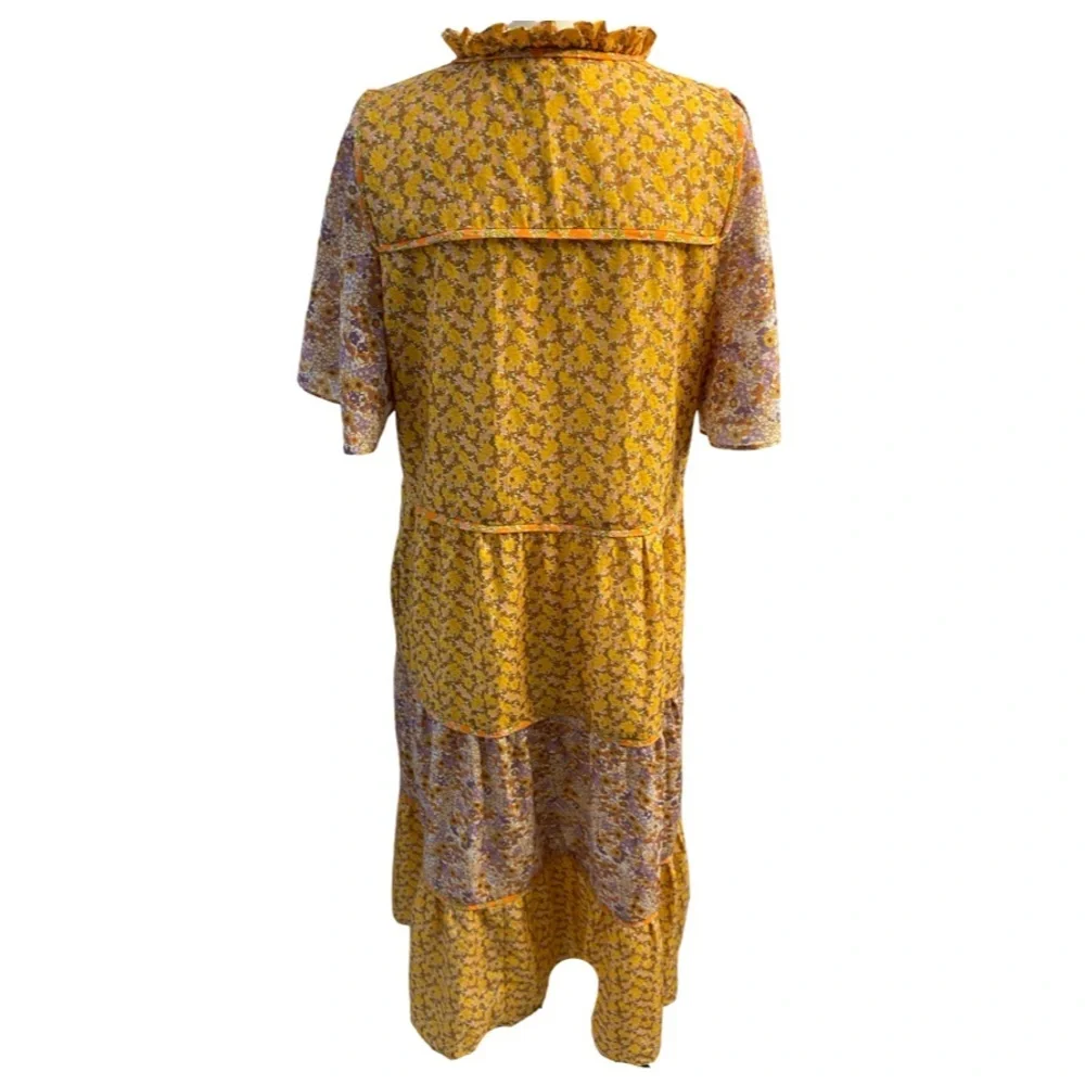 Lollys Laundry Godwin Floral Midi Dress Yellow Multicolor Size Large Pit 21 - Picture 13 of 17